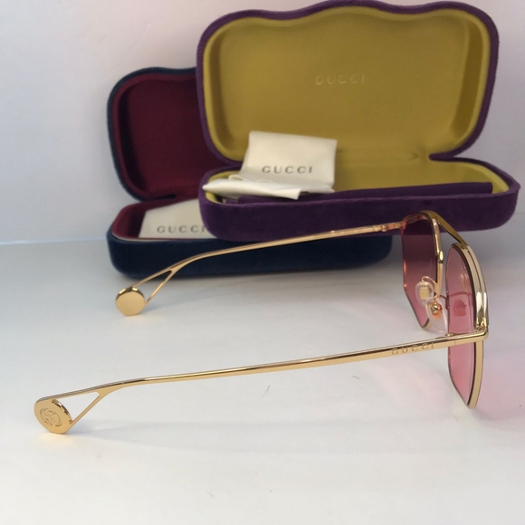 💯 Original Gucci Pink Acetate GG0437SA Geometric Sunglasses - Picture 5 of 13